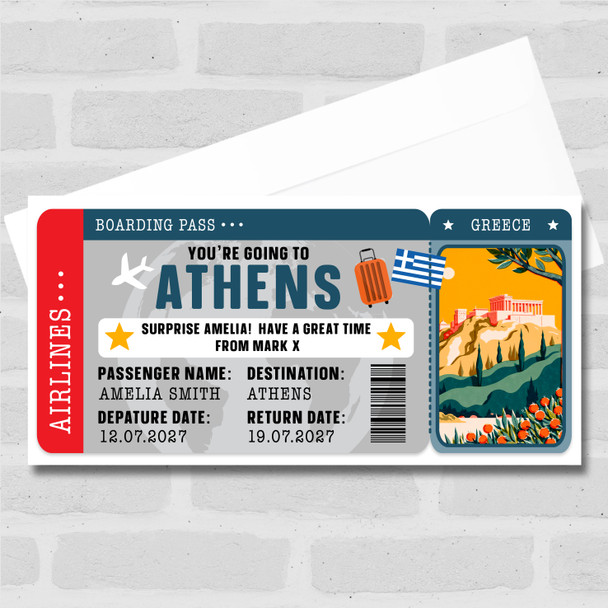 Athens Greece Boarding Pass Personalised Gift Voucher Surprise Break Trip Ticket