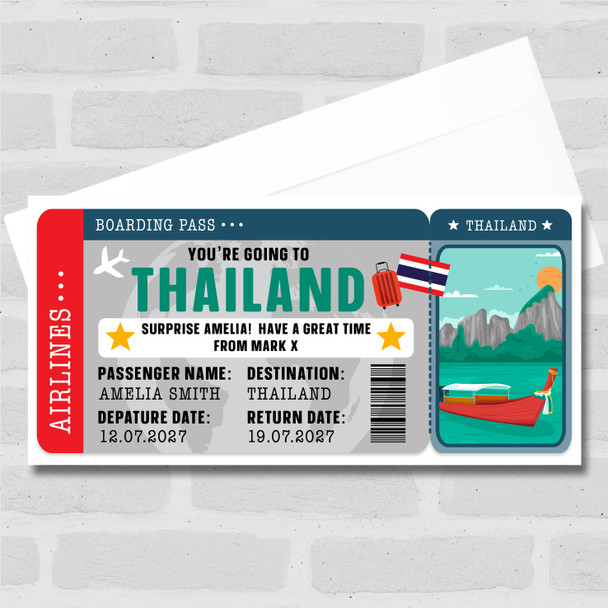 Thailand Beach Boarding Pass Personalised Gift Voucher Surprise Trip Ticket