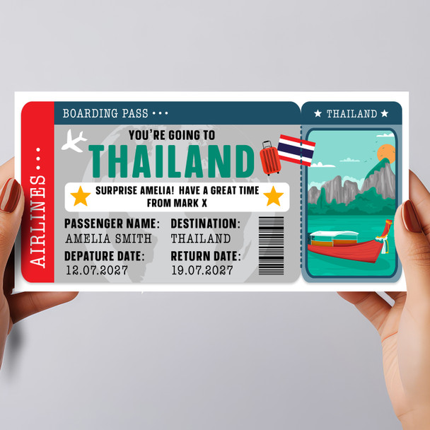 Thailand Beach Boarding Pass Personalised Gift Voucher Surprise Trip Ticket
