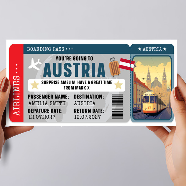 Austria Boarding Pass Personalised Gift Voucher Surprise Holiday Trip Ticket