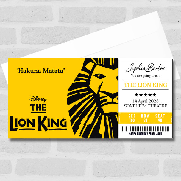 The Lion King Personalised Gift Voucher Surprise Musical Theatre Ticket