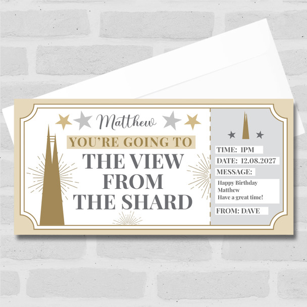 The View From The Shard Stars Gold Personalised Gift Voucher Surprise Ticket