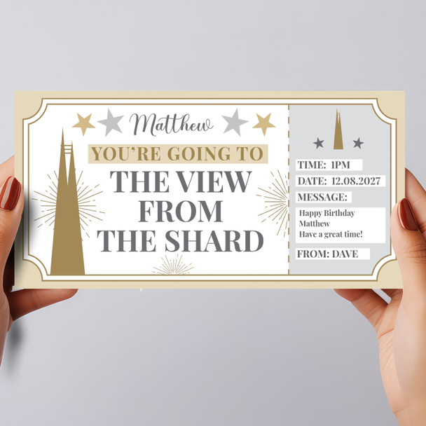 The View From The Shard Stars Gold Personalised Gift Voucher Surprise Ticket