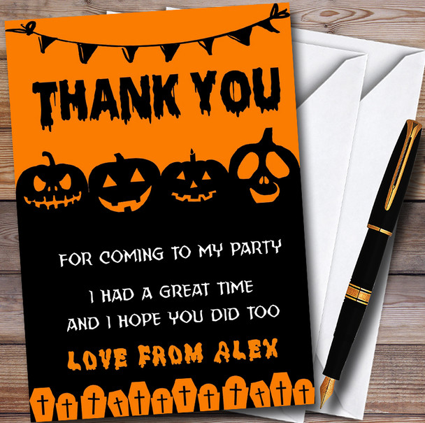 Scary Pumpkin and Graves Personalised Halloween Party Thank You Cards