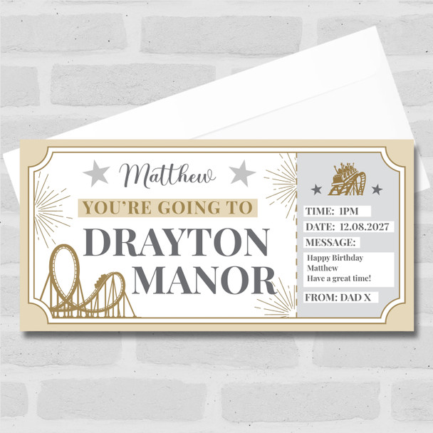Theme Park Drayton Mannor Gold Stars Personalised Gift Voucher Surprise Ticket