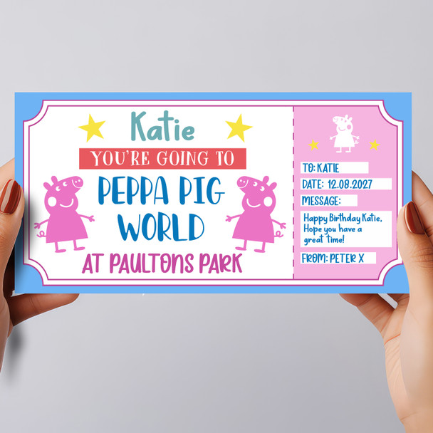 Theme Park Peppa Pig World Gold Stars Personalised Gift Voucher Surprise Ticket