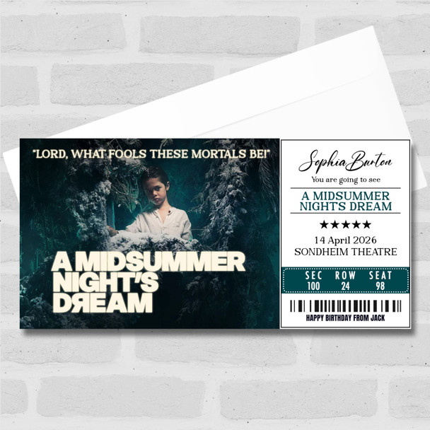 A Midsummer Night's Dream Personalised Gift Voucher Surprise Theatre Ticket