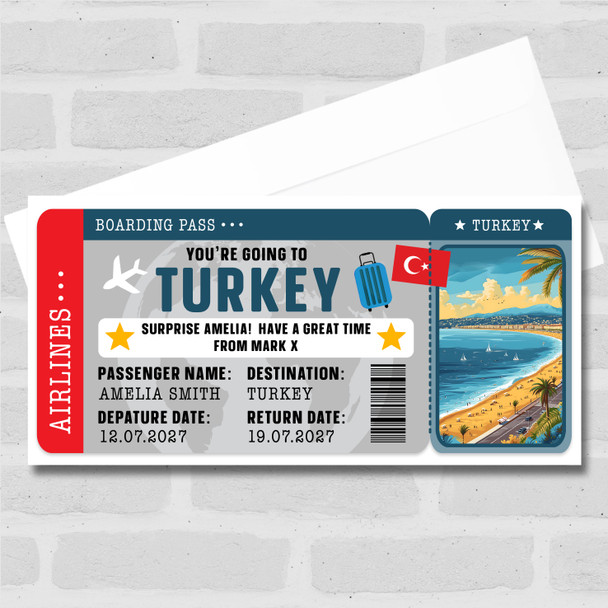 Turkey Beach Boarding Pass Personalised Gift Voucher Surprise Break Trip Ticket