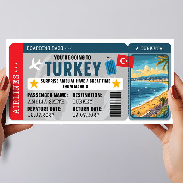 Turkey Beach Boarding Pass Personalised Gift Voucher Surprise Break Trip Ticket