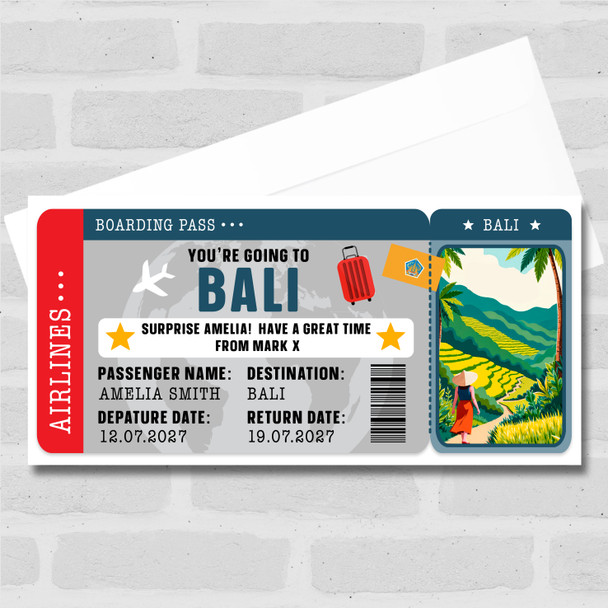 Bali Boarding Pass Personalised Gift Voucher Surprise Holiday Trip Ticket