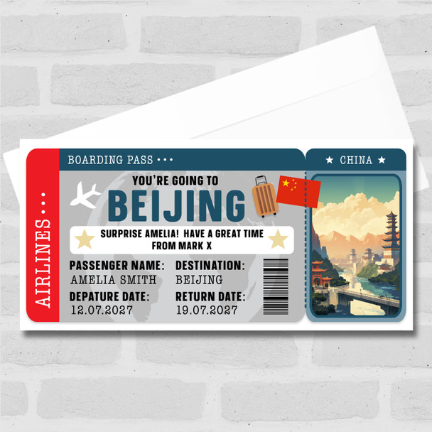 Beijing China Boarding Pass Personalised Gift Voucher Surprise Break Trip Ticket