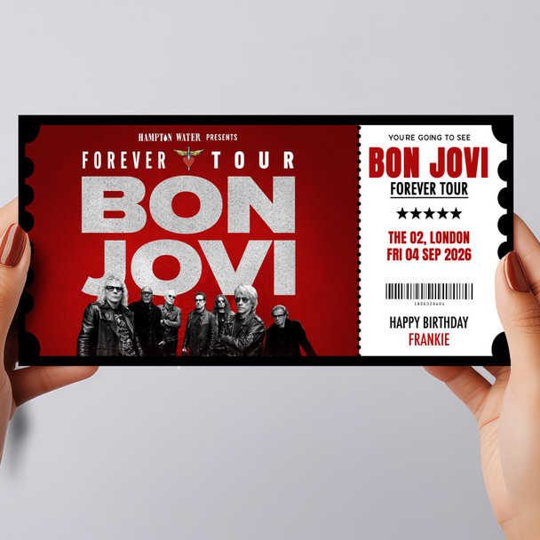 Bon Jovi Forever Tour Concert Personalised Gift Voucher Surprise Ticket