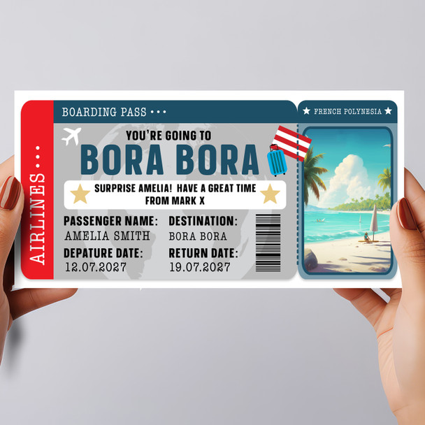 Bora Bora Boarding Pass Personalised Gift Voucher Surprise Holiday Trip Ticket