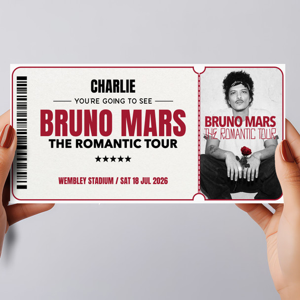 Bruno Mars The Romantic Tour Personalised Gift Voucher Surprise Concert Ticket