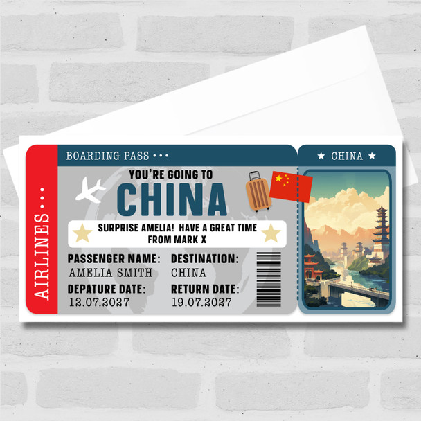 China Boarding Pass Personalised Gift Voucher Surprise Holiday Trip Ticket