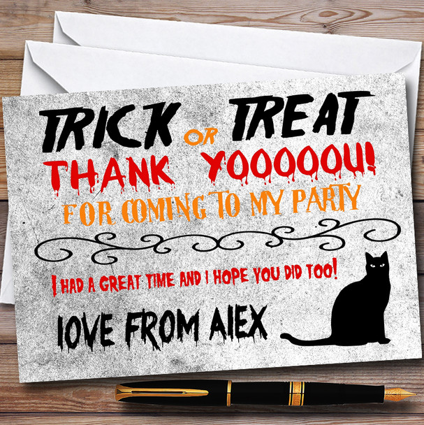 Trick Or Treat Black Cat Halloween Halloween Party Thank You Cards