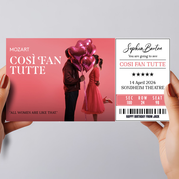 Cosi Fan Tutte Personalised Gift Voucher Surprise Opera Theatre Ticket