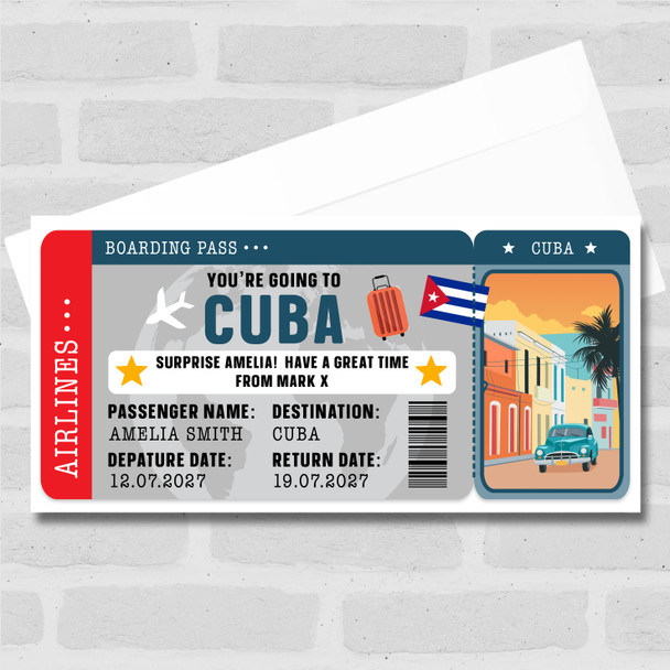 Cuba Boarding Pass Personalised Gift Voucher Surprise Tip Ticket