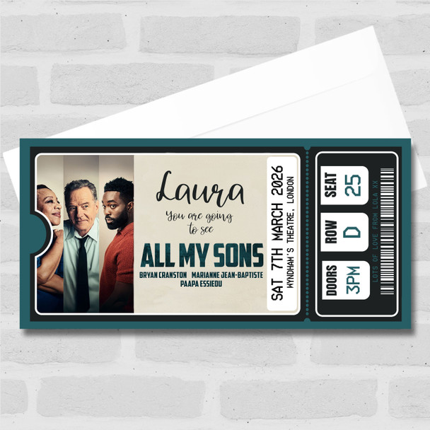 All My Sons Show Personalised Gift Voucher Surprise Theatre Ticket