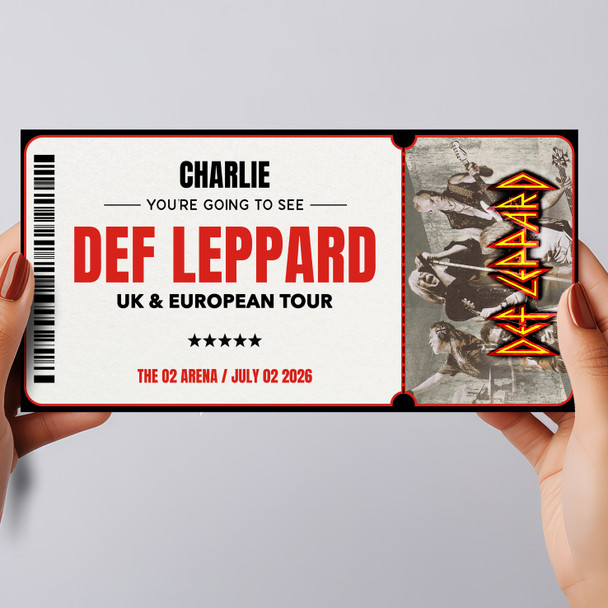 Def Leppard Tour Personalised Gift Voucher Surprise Concert Ticket