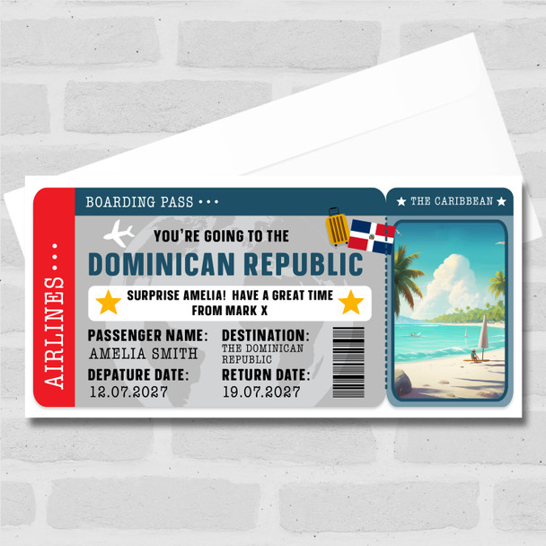 Dominican Republic Boarding Pass Personalised Gift Voucher Surprise Trip Ticket