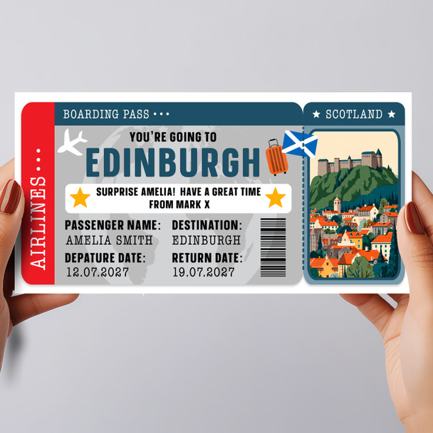 Edinburgh Boarding Pass Personalised Gift Voucher Surprise Holiday Trip Ticket
