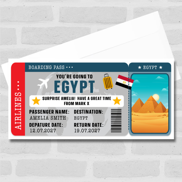 Egypt Boarding Pass Personalised Gift Voucher Surprise Holiday Trip Ticket