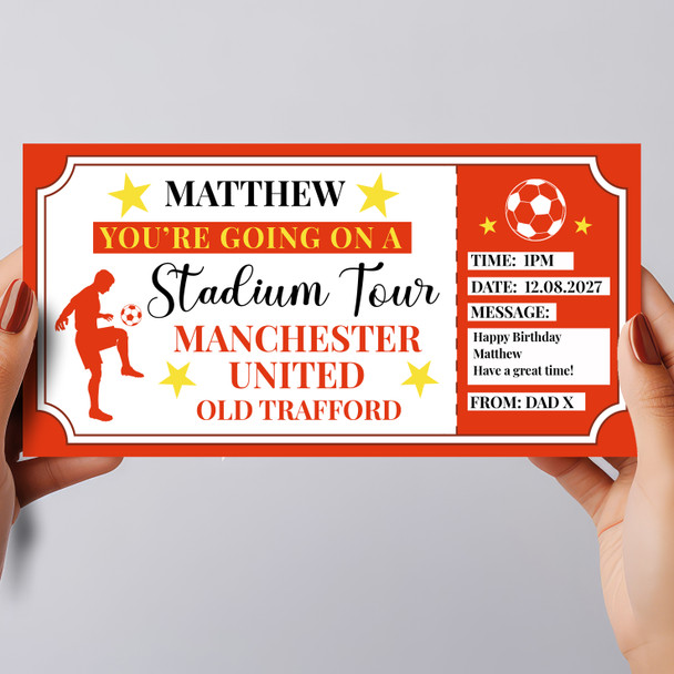 Football Stadium Tour Red Personalised Gift Voucher Surprise Ticket