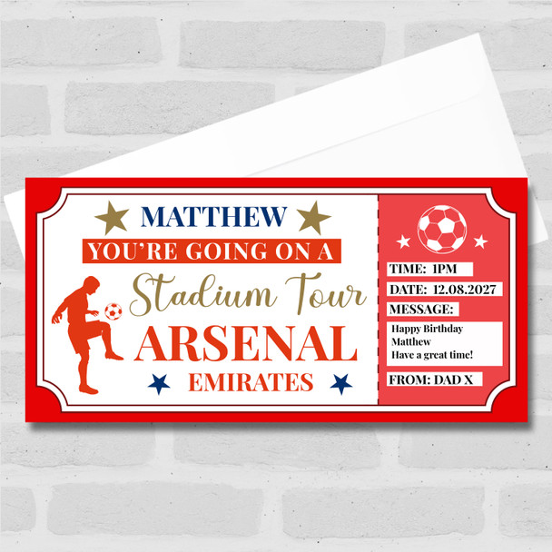 Football Stadium Tour Stars Red Blue Personalised Gift Voucher Surprise Ticket