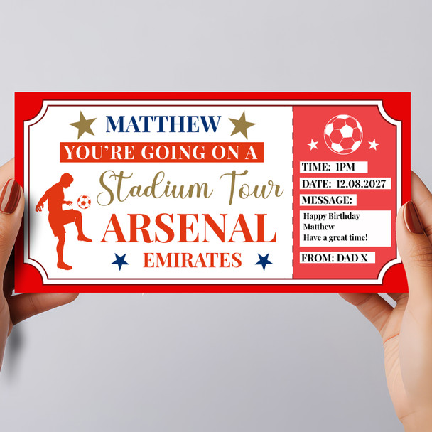Football Stadium Tour Stars Red Blue Personalised Gift Voucher Surprise Ticket