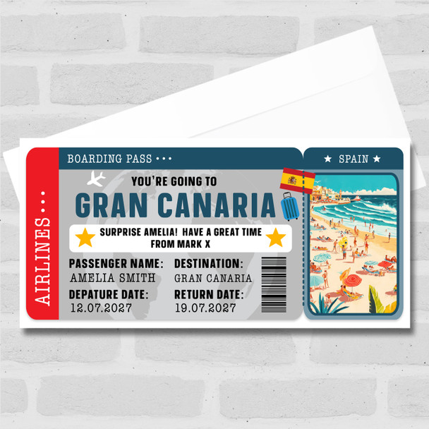 Gran Canaria Spain Beach Pass Personalised Gift Voucher Surprise Trip Ticket