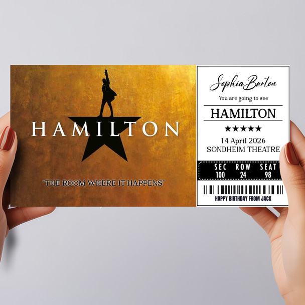 Hamilton Personalised Gift Voucher Surprise Theatre Ticket