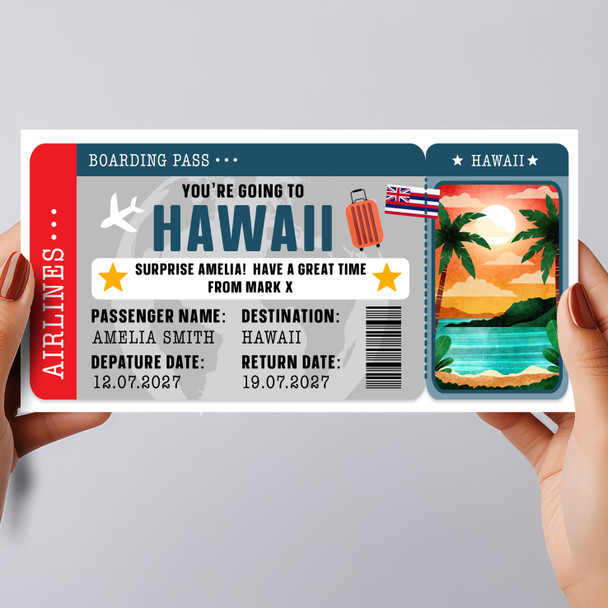 Hawaii Boarding Pass Personalised Gift Voucher Surprise Holiday Trip Ticket