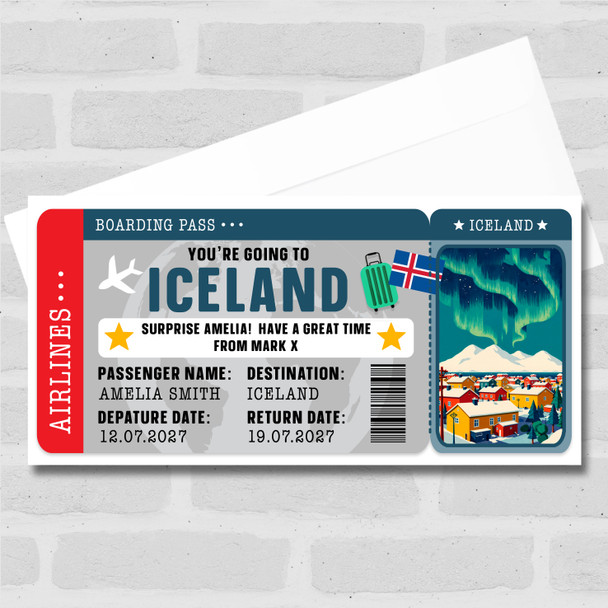 Iceland Boarding Pass Personalised Gift Voucher Surprise Holiday Trip Ticket
