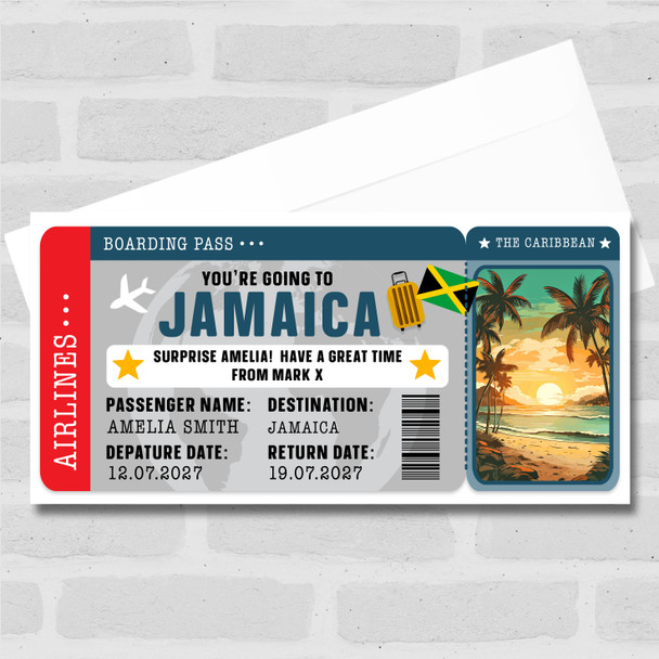 Jamacia Caribbean Boarding Pass Personalised Gift Voucher Surprise Trip Ticket