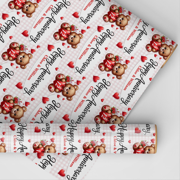Personalised Wrapping Paper Wedding Anniversary Any Year Cute Teddy Gift Wrap