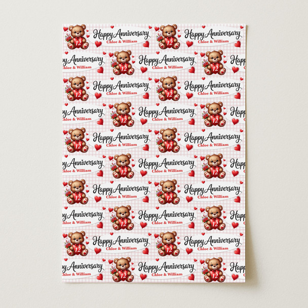 Personalised Wrapping Paper Wedding Anniversary Any Year Cute Teddy Gift Wrap
