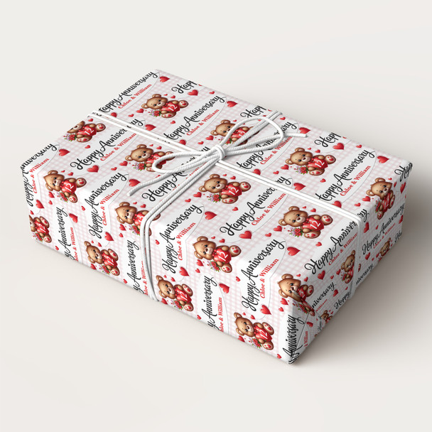 Personalised Wrapping Paper Wedding Anniversary Any Year Cute Teddy Gift Wrap
