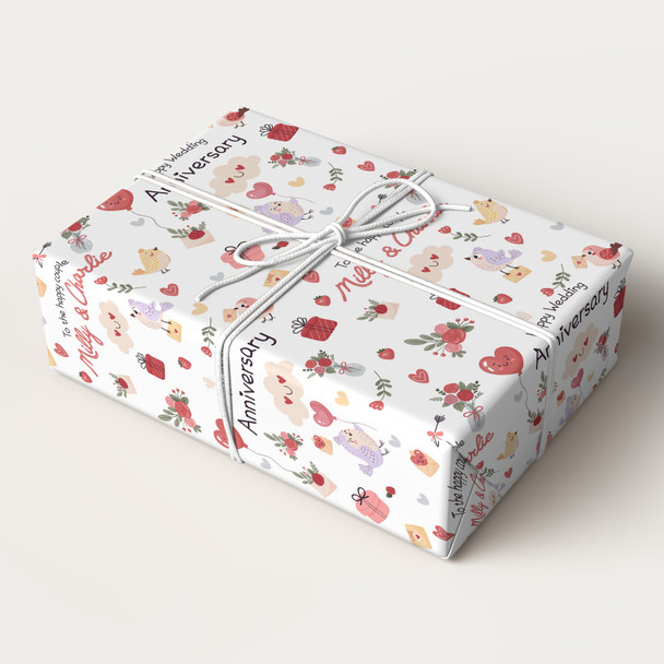Personalised Wrapping Paper Wedding Anniversary Birds Cute Custom Gift Wrap