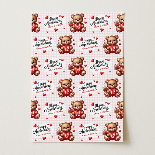 Personalised Wrapping Paper Wedding Anniversary Cute Teddy Any Year Gift Wrap