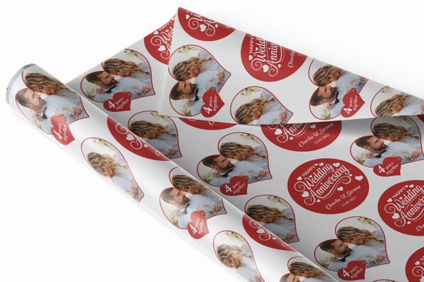Personalised Wrapping Paper Wedding Anniversary Heart Photo Red Custom Gift Wrap