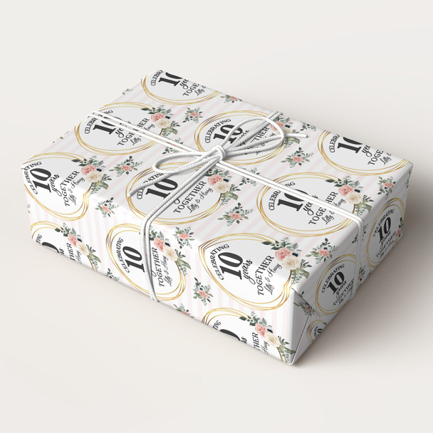 Personalised Wrapping Paper Wedding Anniversary Pink Gold Any Year Gift Wrap