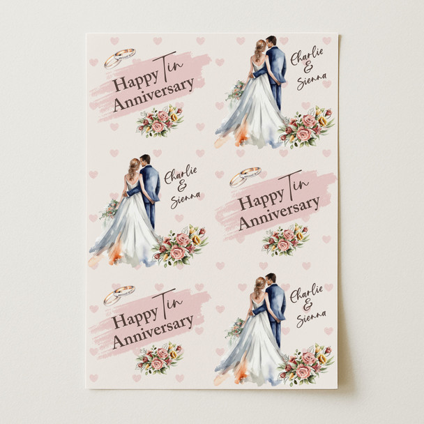 Personalised Wrapping Paper 10th Tin Wedding Anniversary Couple Gift Wrap