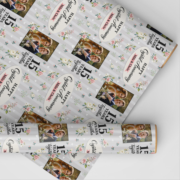 Personalised Wrapping Paper 15th Crystal Wedding Anniversary Photo Gift Wrap