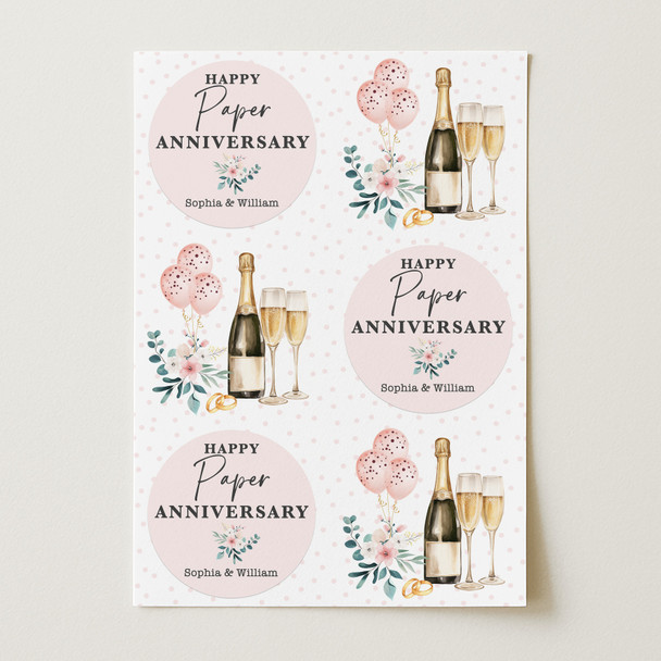 Personalised Wrapping Paper 1st Paper Wedding Anniversary Floral Champagne