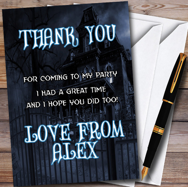 Dark Haunted House Personalised Halloween Party Thank You Cards