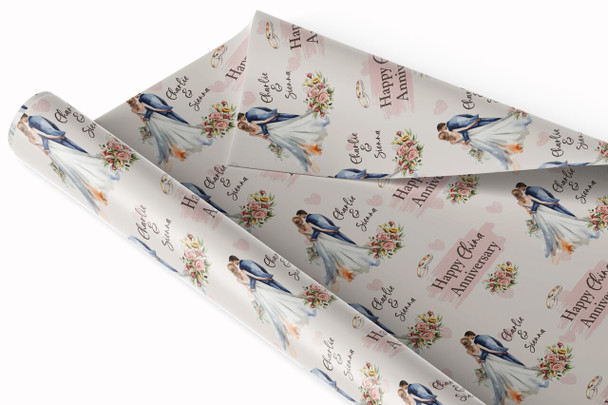 Personalised Wrapping Paper 20th China Wedding Anniversary Watercolour Couple