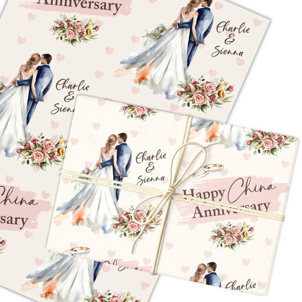 Personalised Wrapping Paper 20th China Wedding Anniversary Couple Gift Wrap