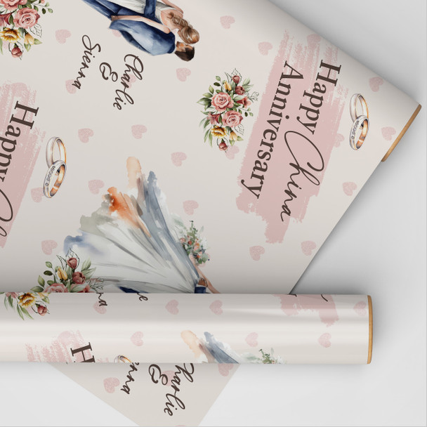 Personalised Wrapping Paper 20th China Wedding Anniversary Couple Gift Wrap