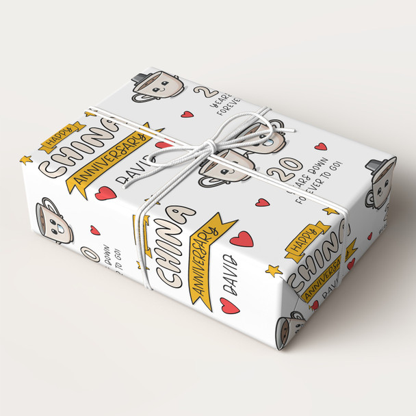 Personalised Wrapping Paper 20th Wedding Anniversary 20 Year China Gift Wrap